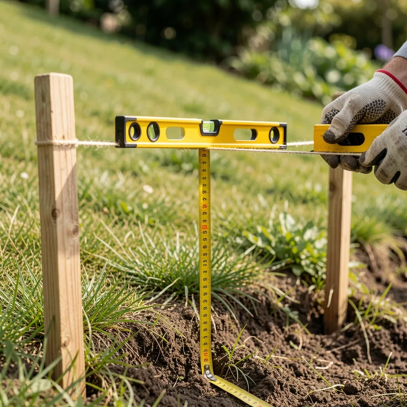 Mesure du pourcentage de pente d un terrain avec un cordeau tendu et un niveau à bulle