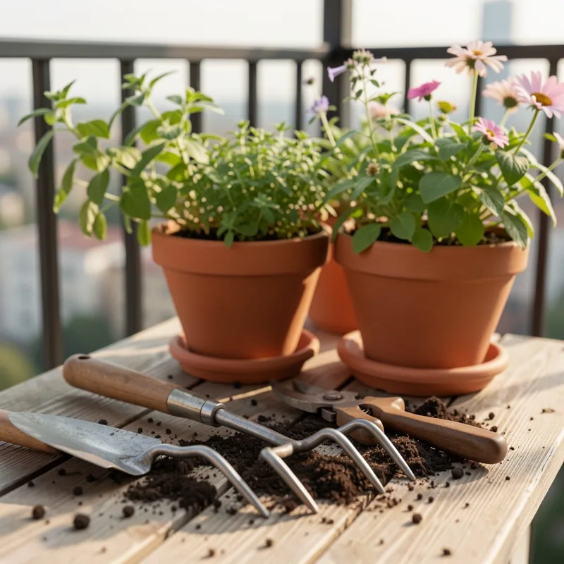 Petits outils de jardinage pour balcon, terrasse et pots
