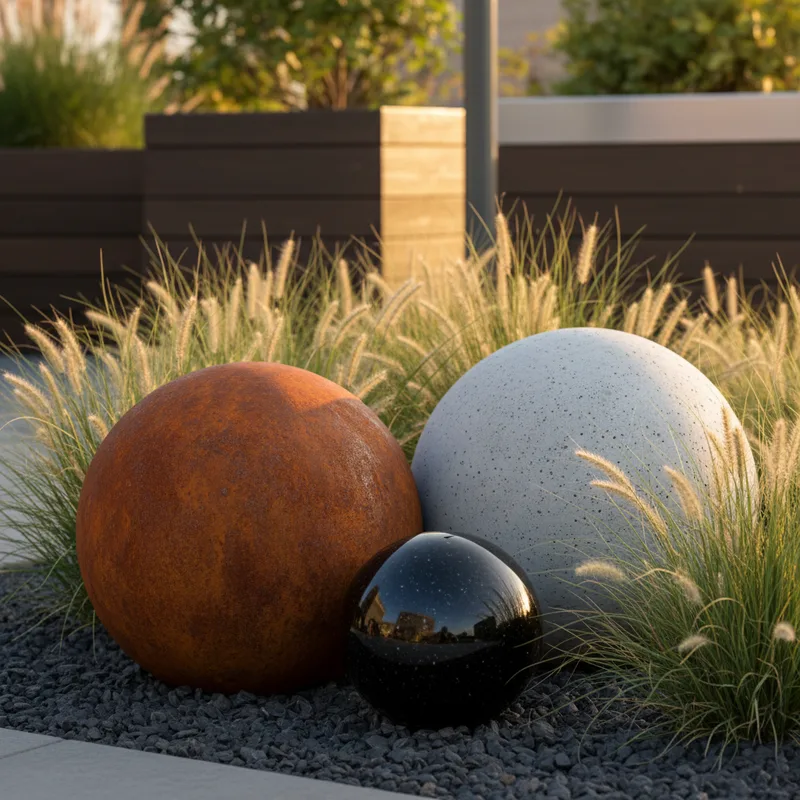 Sphère décoration jardin : béton DIY, métal, granit et prix comparés